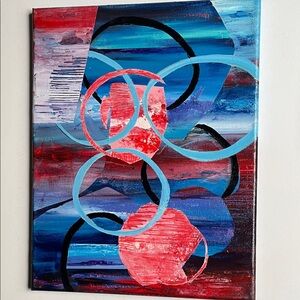 Original Painting | Abstract Blue and Red Canvas Art 11x14